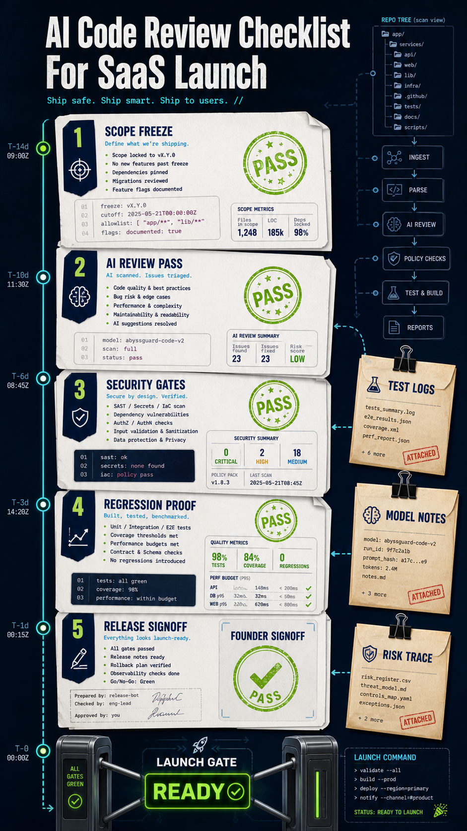 AI code review checklist for SaaS launch visual guide
